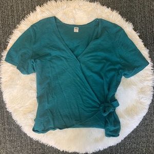 teal faux wrap top